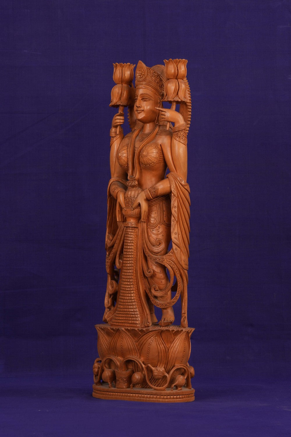 Image of Cedar Wood Carving Goddess Lakshmi Statue